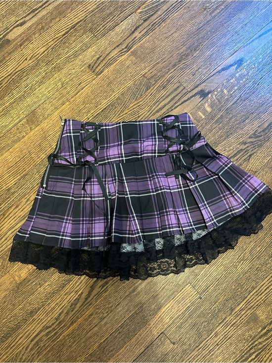 Dresses & Skirts - Purple Plaid Goth y2k Skirt lace trim